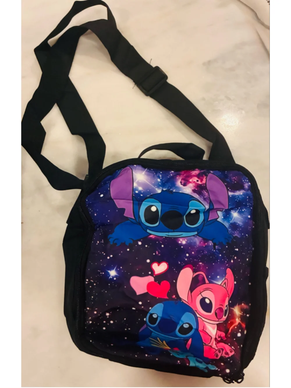 Stitch & Angel Galaxy Backpack Set lunch bag pencil case Purple black pink